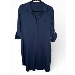 Liverpool Los Angeles Navy Shirt Dress Roll Tab Sleeve Popover Dress S NWT